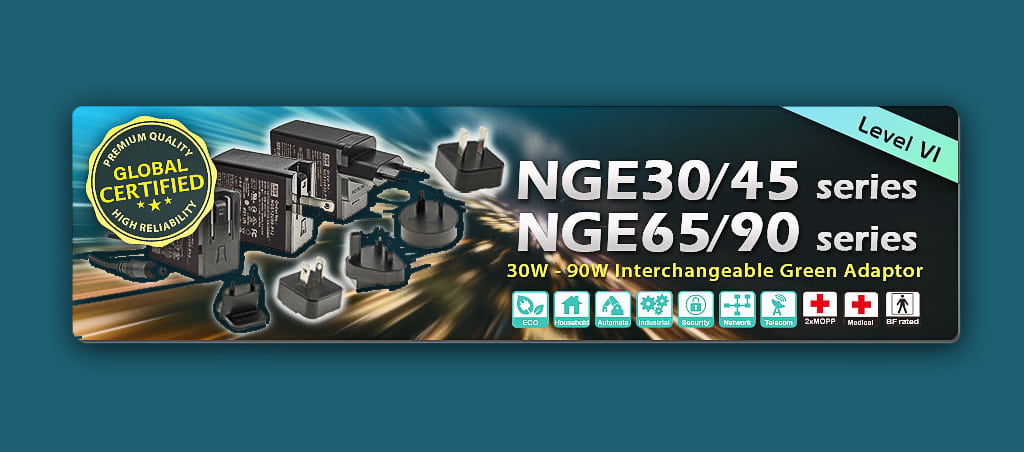 Série NGE 30/45/65/90: adaptadores de parede ecológicos com Plug-in de rede intercambiáveis (30-90 W)